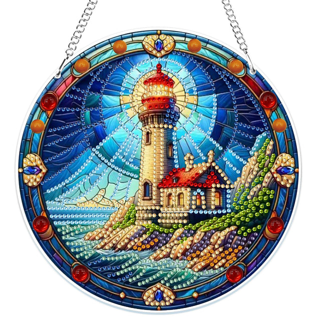 MOGTAA Hanging Diamond Art Painting Pendant Kits, 5D Lighthouse Diamond Art Kits for Adults, DIY Landscape Diamond Painting Kits Special Crystal Gem Art for Home Decor