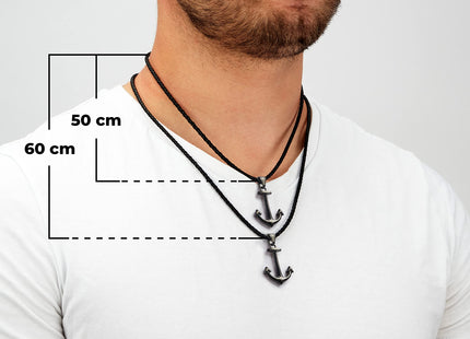 SERASAR Leather Necklace Men Anchor Pendant 50cm Black Jewelry Waterproof