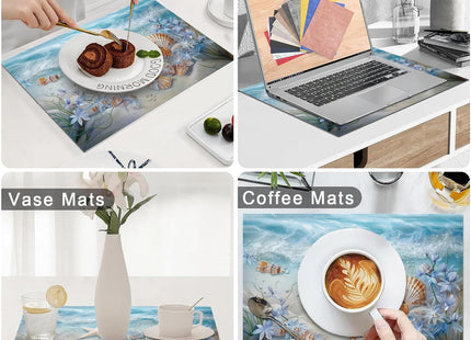 Beach Seashell Placemats Set of 6, 12x18 Inch Summer Coastal Table Place Mat Starfish Washable Non-Slip Heat Resistant Fabric Placement Mats for Dining Kitchen Indoor Outdoor Decor