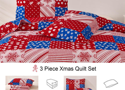 Hailea Christmas Bedspread Coverlet King Size Xmas Quilt Snowman Gift Box Bedding Set Lightweight Reversible Red Navy Plaid Quilt Bedspread Christmas Lodge Coverlet Snowflake Lantern Decor(Red,Queen)