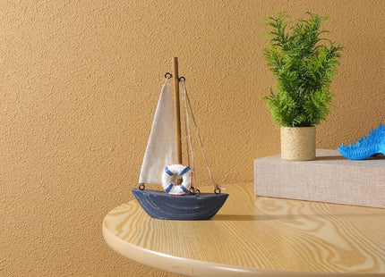 EXCEART Mediterranean Sailboat Ornament Wooden Sailing Model Beach Nautical Decoration for Home Office Tabletop Display 6.8X4.3X1 Inch Lightweight