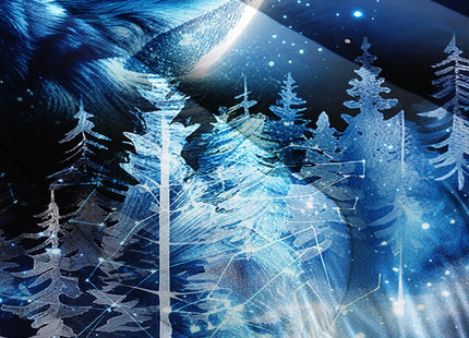AILONEN Boys Wolf Bedding Set Full,Blue Starry Moon Wolf Comforter Set,Ice Howling Wolf Forest Printed Wildlife Kids Men Soft Comforter with 2 Pillowcases,3-Piece