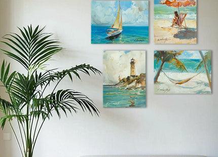 JZLDZS Nautical Sailboat Canvas Wall Art Framed, Blue, 12x16 Inch