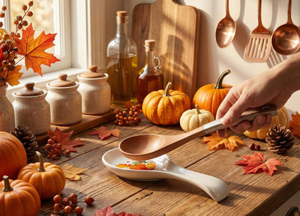 Fall Ceramic Spoon Rest, Pumpkin Pattern, Halloween Kitchen Decoration