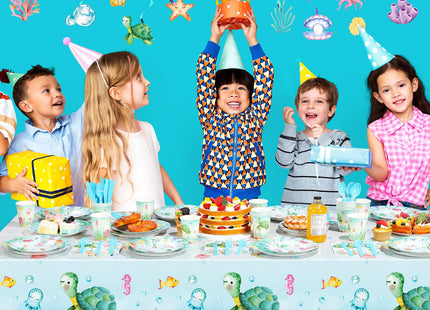 Libima 189 Pcs Sea Turtle Birthday Decorations Ocean Sea Party Tableware Turtle Plates Napkins with Sea Animal Cups Tablecloth Hanging Swirl for Under the Sea Baby Shower Turtle Pool Party Supplies