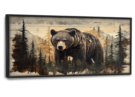 Trulave Framed Large Cabin Bear Wall Art Decor for Living Room 60''x30''