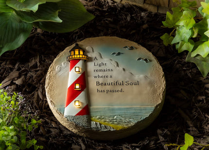 Evergreen LED Outdoor Safe Memorial Stone | Lighthouse Coastal Beautiful Soul | 10 Inches Wide | Remembrance Décor for Homes, Lawn and Garden | Waterproof Battery Operated | Outside or Indoor