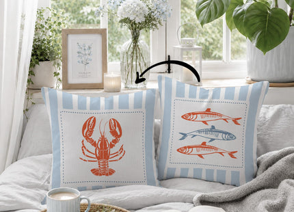 HIWX Coastal Beach Lobster Sardine Fish Pillow Covers 18x18, Coastal Home Room Decor, Blue Preppy Beach Marine Biology Decorative Pillow Covers for Couch Bed Home Bedroom Decor 1 Pack