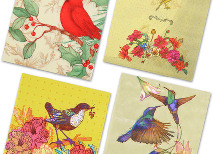 40 pack 4 Styles 6.5 In Cute Bird Decoupage Paper Napkins，Beautiful Cocktail Napkins for Mother's Day, Fall, All Seasons - Decorative Chickadee Design