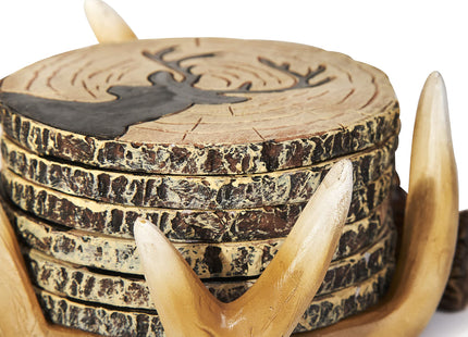 Deer Antler Coasters Set of 6 - Handcrafted Hunting Decor & Man Cave Gifts