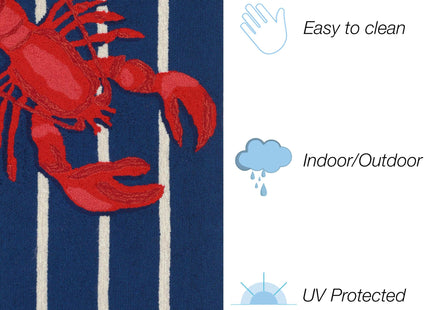 Liora Manne Frontporch Indoor Outdoor Rug - Novelty Design, Hand Hooked, Weather Resistant, UV Stabilized, Foyers, Porches, Patios & Decks, Lobster on Stripes, 2' x 3'