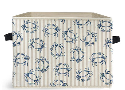Ghoaoivo Coastal Beach Crab Storage Box Bins, Retro Blue Crab Nautical Ocean Striped Collapsible Storage Basket Organizer for Bedroom Laundry Room Home Clothes Books, Decor for Room