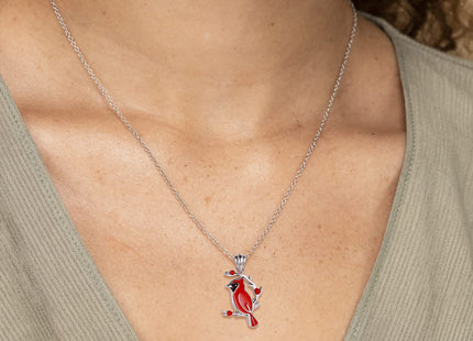 APOTIE Red Cardinal Necklace 925 Sterling Silver I am Always With You Memorial Pendant Jewelry Gifts for Women (02 Branch Cardinal)