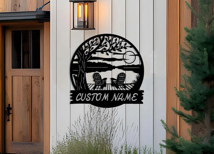 Personalized Lake House Metal Sign, Forest Lake Decor, Custom Lake House House Number Sign, Camping Metal sign, Outdoor Cabin Decor (Style-D)