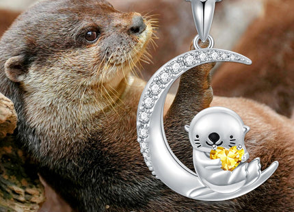 PROESS Sea Otter Necklace Sterling Silver November Birthstone Necklace Sea Otter Jewelry Otter Animal for Women Daughter Otter Lovers