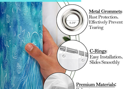 TSLOVER Blue Coastal Seashell Starfish Seahorse Shower Curtain 72x72 Inches