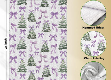 Ghoaoivo Coquette Purple Bow Christmas Tree Kitchen Dish Towels, Preppy Christmas Winter Pine Tree Hand Tea Towels for Kitchen Bathroom Decor, 16x24 Inch