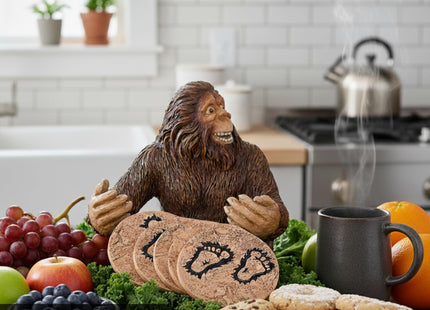 Pine Ridge Rustic Chic Drink Coaster Set with Holder for the Man Cave Old West Decor Rustic Hunter Cabin Theme Cabin Dining Furniture Gun Gifts for Men (Bigfoot Sasquatch Brown)