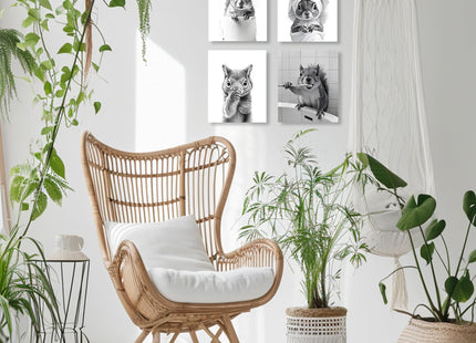 LUKIPOM Funny Squirrel Bathroom Wall Art Prints 8x10 Set of 4, Funny Squirrel Wall Art Posters for Bathroom Washroom Restroom Decor, Unframed