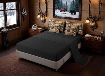 Erosebridal Hunting Bear Deer 7 Pcs Bedding Set Twin, Rustic Farmhouse Comforter Set with Sheets, Retro Cabin Lodge Buffalo Plaid Bed in A Bag for Boys Adults Men, Tribal Brown Patchwork Bed Sets
