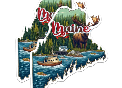 (2 Pack) Maine State Shape Stickers - ME State Sticker - Choose from 50 States - 5 Inches On Longest Side - Premium Vinyl - for Cars, Skateboards, Laptops - Made in USA - BMCS1256