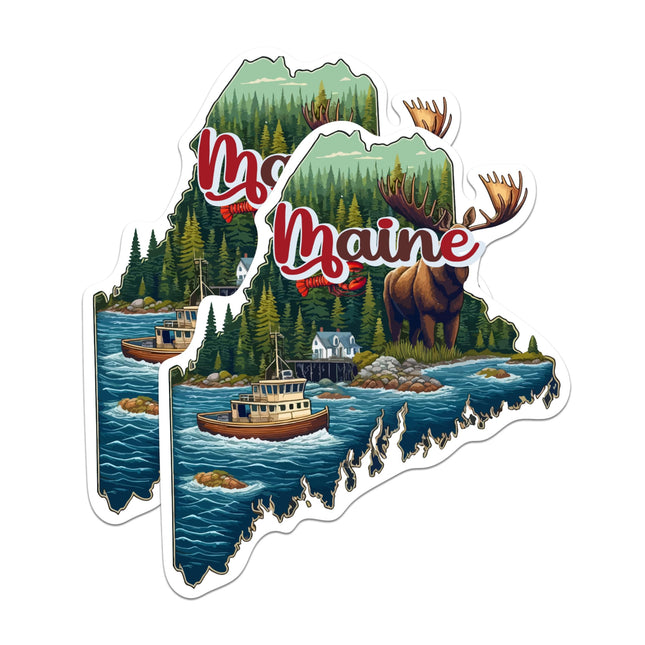 (2 Pack) Maine State Shape Stickers - ME State Sticker - Choose from 50 States - 5 Inches On Longest Side - Premium Vinyl - for Cars, Skateboards, Laptops - Made in USA - BMCS1256