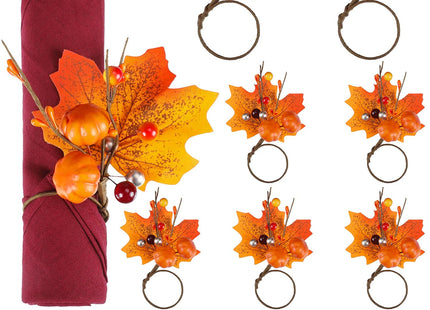 Patelai 12 Pcs Fall Napkin Rings Pumpkin Maple Leaf Ring Holder