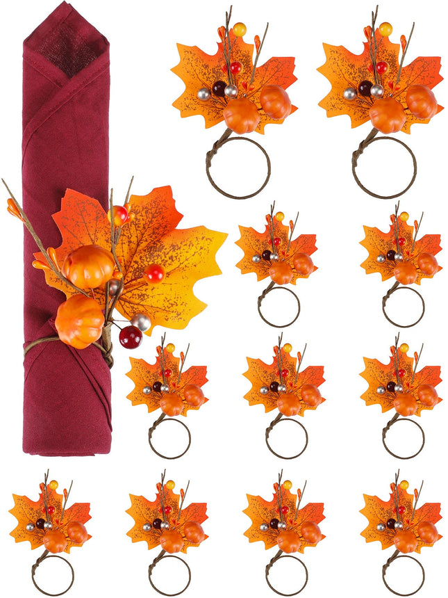 Patelai 12 Pcs Fall Napkin Rings Pumpkin Maple Leaf Ring Holder