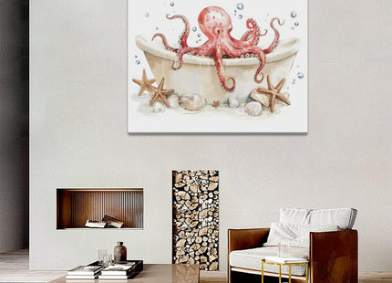 Octopus Wall Art Octopus in Bathtub Pictures Wall Decor Bathroom Canvas Prints Ocean Bathroom Decorations Painting Framed Artwork Office Home Decor For Toilet Laundry Washroom Restroom 20"x16"