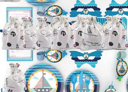 RIGHTA TECH Nautical Goodie Bags Nautical Gift Treat Bags Drawstring Gift Bag Nautical Anchors Boat Favor Bag for Wedding Birthday Party Hawaiian Luau,Summer Sailor Party Decorations Navy Blue Red