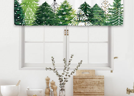Kalmico Christmas Tree Forest Kitchen Curtain Valance 54W x 18L Inch Xmas Winter Pine Fir Holiday Seasonal Green Rod Pocket Short Cafe Small Window Treatment Drapes Decor