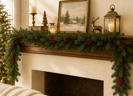 GWEXTO 6 FT Artificial Christmas Garland with Berry and Pinecone Accents
