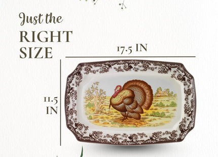 Spode Woodland Rectangular Platter - Turkey Brown/White