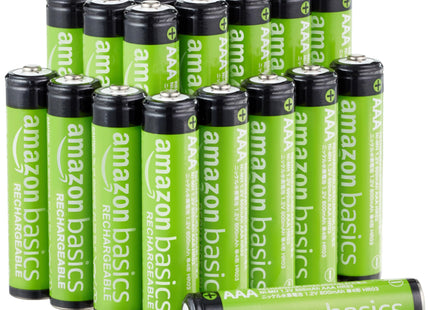Amazon Basics 24-Pack Rechargeable AAA NiMH Batteries, 800 mAh, 1.2V, Low Self-Discharge, Pre-Charged, Recharge up to 1000x Times