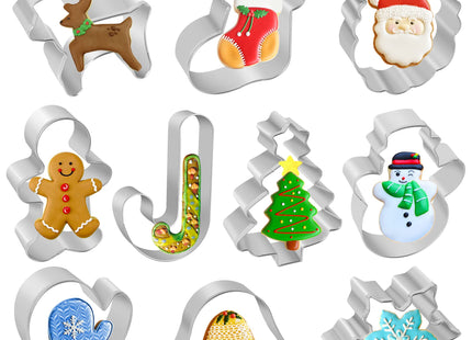 Christmas Cookie Cutters, 10 pieces Large Metal Cookie Cutters Shape - Gingerbread Man, Snowflake, Snowman, Christmas Tree, Bell, Reindeer & More for Holiday, Stainless Steel