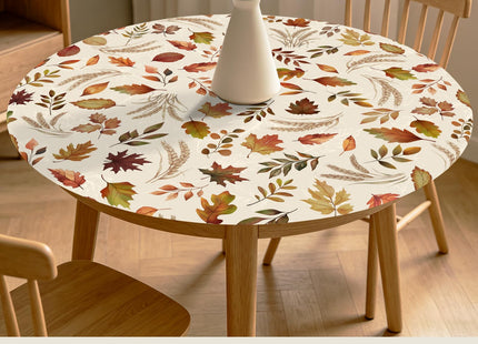 MiaoSi Autumn Leaves Round Fitted Tablecloth with Elastic for 40"-44"