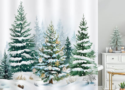 Bonhause Winter Christmas Shower Curtain for Bathroom, Pine Tree, 72"x72"