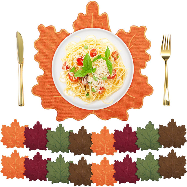 Gandeer 16 Pcs Maple Leaf Placemats, Classic Fall Linen Embroidered