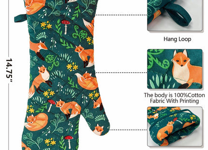Oven Mitts Cotton Fashion Cute Fox Design 1 pair Heat Resistant Oven Gloves Safe Cooking Baking Grilling Barbecue Machine Washable (fox, oven mitts)