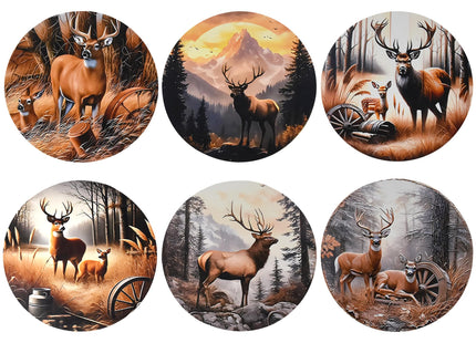 Bar Coaster Set, Drink Coaster for Home Decor, Wood Coffee Coasters 6Pack (Deer)