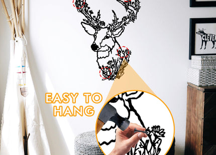 Metal Deer Head Wall Decor, Deer Decor Wall Art, Rustic Hunting Sign, Black