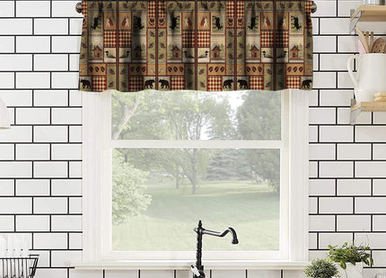 GoDazzling Retro Rustic Kitchen Curtain Valance, Animal Moose Deer Bear Duck Leaf Tree Country Farmhouse Style Window Valance, for Bedroom Living Room Cafe Bathroom W54xL18in 1 Panels