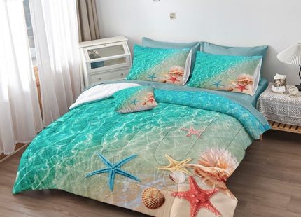 Merryword Ocean Beach Comforter Set Queen Size 8 Pieces Bed in a Bag Coastal Style Bedding with 1 Comforter, 4 Pillowcase, 1 Flat Sheet, 1 Fitted Sheet, 1 Cushion Cover