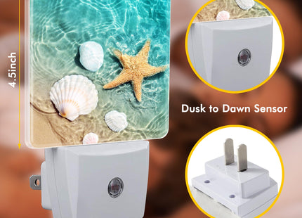 BLYKVGHQ Starfish and Seashell On Beach Night Light,Modern Night Lights Plug into Wall,Dusk to Dawn Sensor Nightlight for Kids Bathroom Kitchen Hallway Bedroom Decor