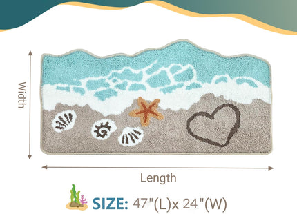 Beach Bathroom Rugs Soft Absorbent Ocean Wave Bath Mat with Non-Slip Backing Coastal Decor for Bathroom Kitchen Entryway, Blue Sea Design with Starfish Shells Pattern Bath Decor (C, 24"x47")