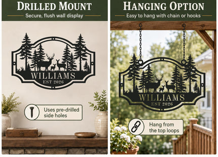 Custom Deer Family Name Sign, Personalized Deer Forest Cabin Metal Sign