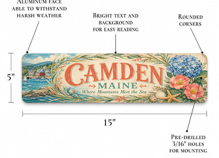 Camden Coastal Wreath Metal Sign — Maine Souvenir Wall Decor
