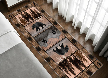 Rustic Lodge Rug for Cabin, 2x6ft, Western Country Bear Runner Rug, Bear Cabin Kitchen Rugs, Non-Shedding & Easy to Clean, for Hallway Foyer Entryway