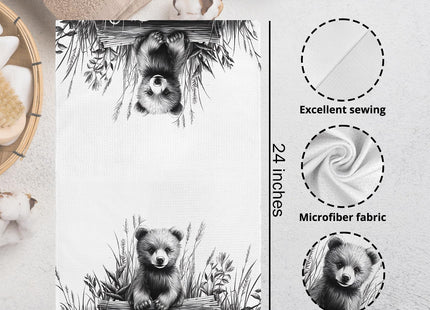 GWFSJYU Black Bear Gifts Hand Kitchen Towel, Bear Bathroom Decor, Rustic Bears Dish Tea Towels for Kitchen, Bears Decorative Hand Towels for Bathroom Cabin, 16x24 Inch