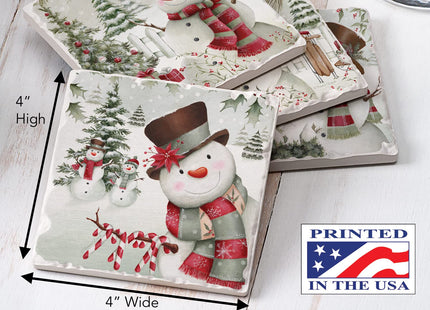 Thirstystone Brown Hat Snowman 4 Pack Assorted Tumbled Tile Stone Coasters